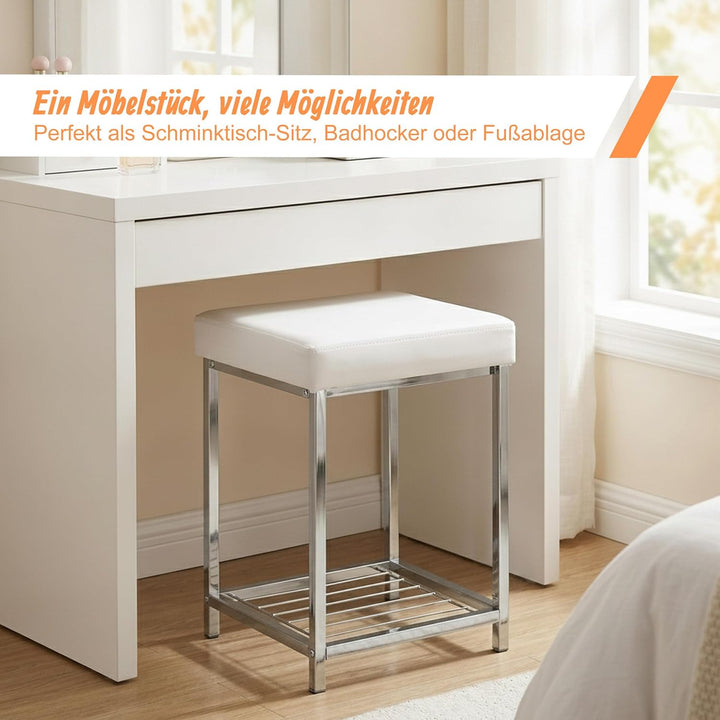 Relaxdays, weiss Hocker gepolstert, Kleiner Sitzhocker, Quadratisch, Polsterhocker mit Ablage, Badho