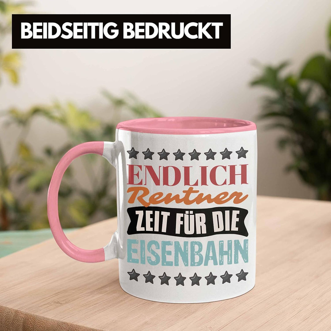 Trendation - Eisenbahner Tasse Geschenk für Modelleisenbahn-Fans Geschenkidee Endlich Rente Zeit für