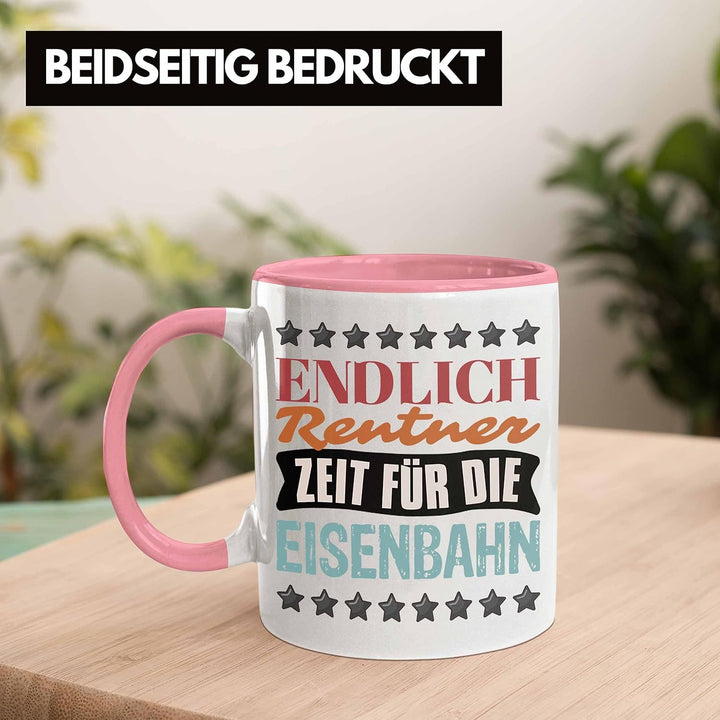 Trendation - Eisenbahner Tasse Geschenk für Modelleisenbahn-Fans Geschenkidee Endlich Rente Zeit für