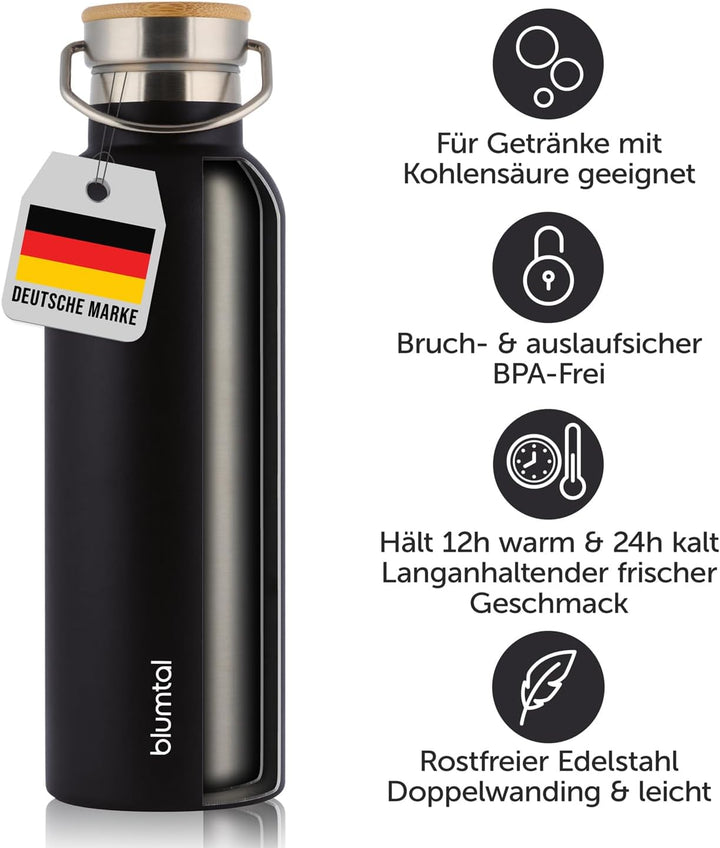 Blumtal Thermosflasche 750ml - doppelwandige Trinkflasche Edelstahl 750ml - Isolierflasche 750ml BPA