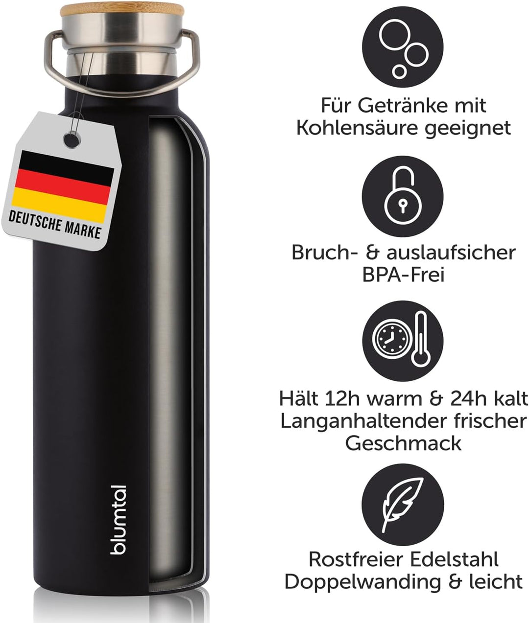 Blumtal Thermosflasche 750ml - doppelwandige Trinkflasche Edelstahl 750ml - Isolierflasche 750ml BPA