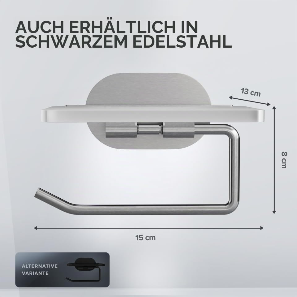 ovimar Toilettenpapierhalter Helnaes Papierrollenhalter mit Glasablage Silber 3M | Klopapierhalter s