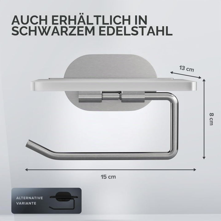 ovimar Toilettenpapierhalter Helnaes Papierrollenhalter mit Glasablage Silber 3M | Klopapierhalter s