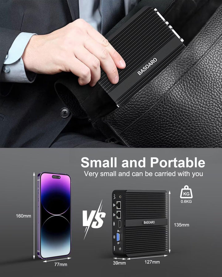 Industrie PC, Mini PC Lüfterlos, Alder Lake N100, 8GB RAM 128GB SSD, Gigabit Ethernet, HD VGA Dual D