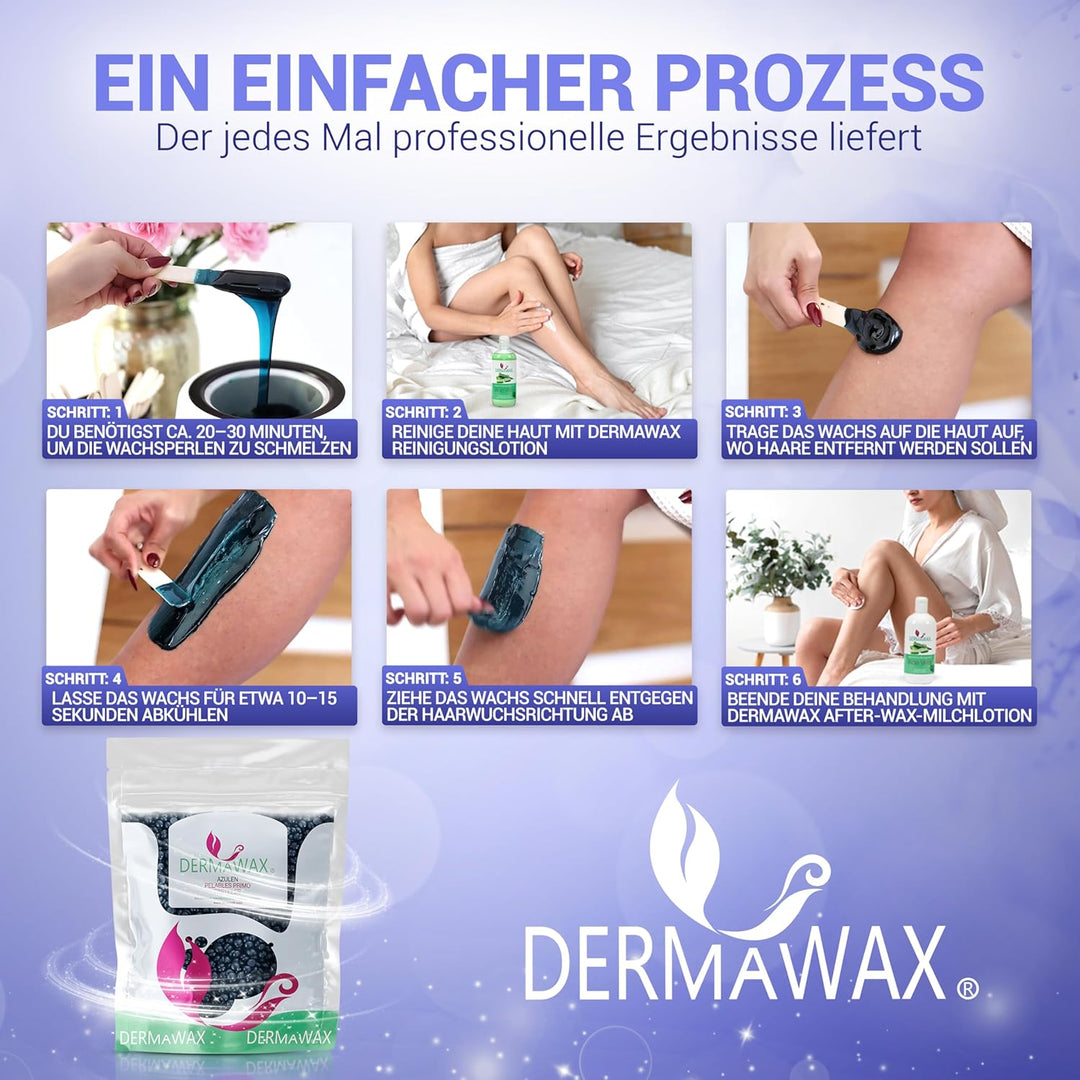 Dermawax 2 kg Azulen Waxing Perlen- Professionelle Heisswachs Wachsperlen zur Haarentfernung- Anwend