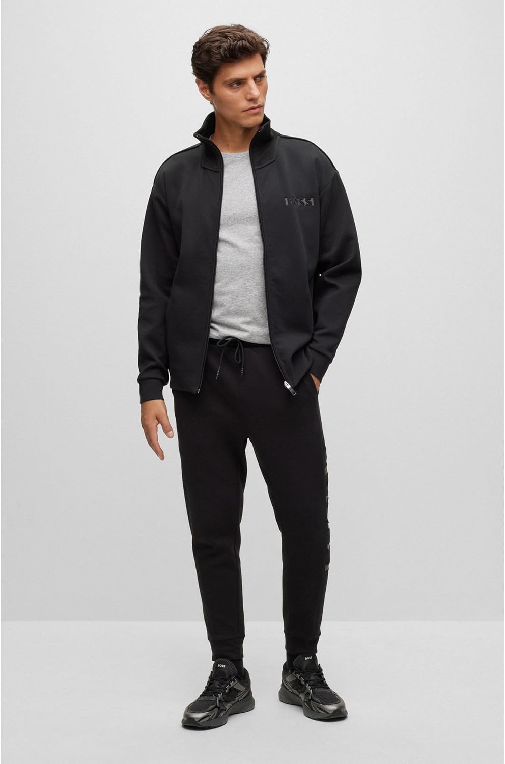 BOSS Herren Selwyn Relaxed-Fit Sweatjacke mit Reissverschluss und Logo-Prägung, Black1