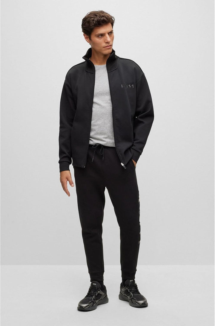 BOSS Herren Selwyn Relaxed-Fit Sweatjacke mit Reissverschluss und Logo-Prägung, Black1