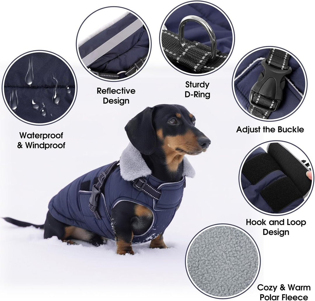 ASENKU Hundemantel für Kleine Hunde mit Geschirr, Warme Fleece Hundemantel Winter Wasserdicht Mit Br