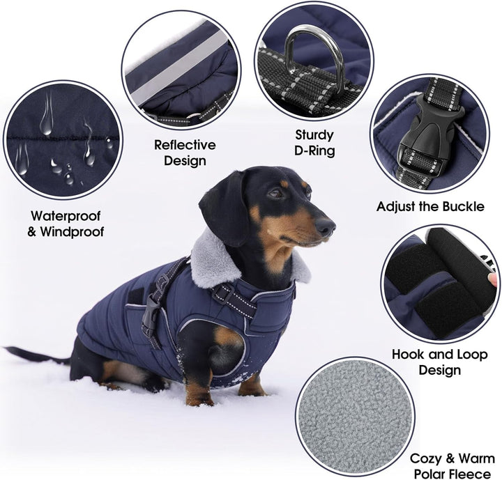 ASENKU Hundemantel für Kleine Hunde mit Geschirr, Warme Fleece Hundemantel Winter Wasserdicht Mit Br