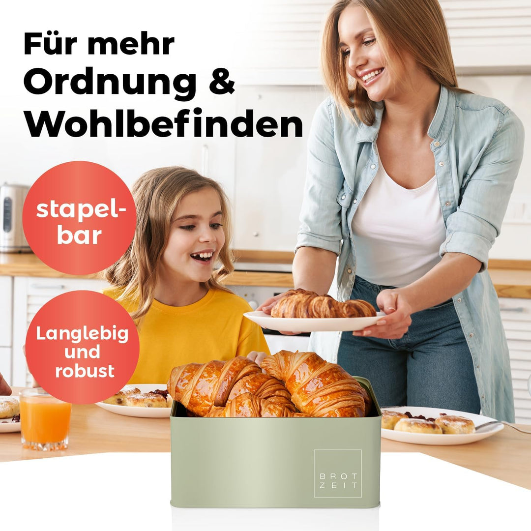 Lumaland Cuisine Brotkasten | Brotdose aus Metall mit Bambus Deckel | Brotbox rechteckig 30,5 x 23,5