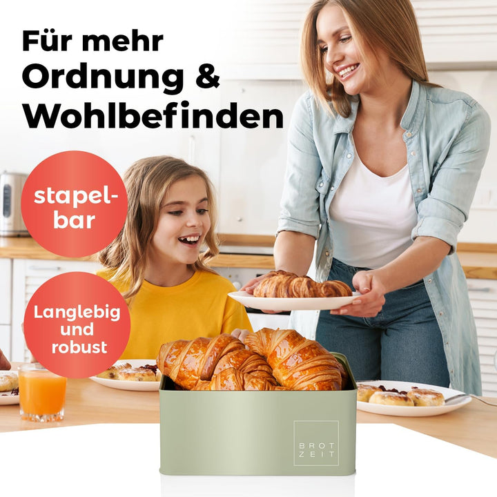 Lumaland Cuisine Brotkasten | Brotdose aus Metall mit Bambus Deckel | Brotbox rechteckig 30,5 x 23,5