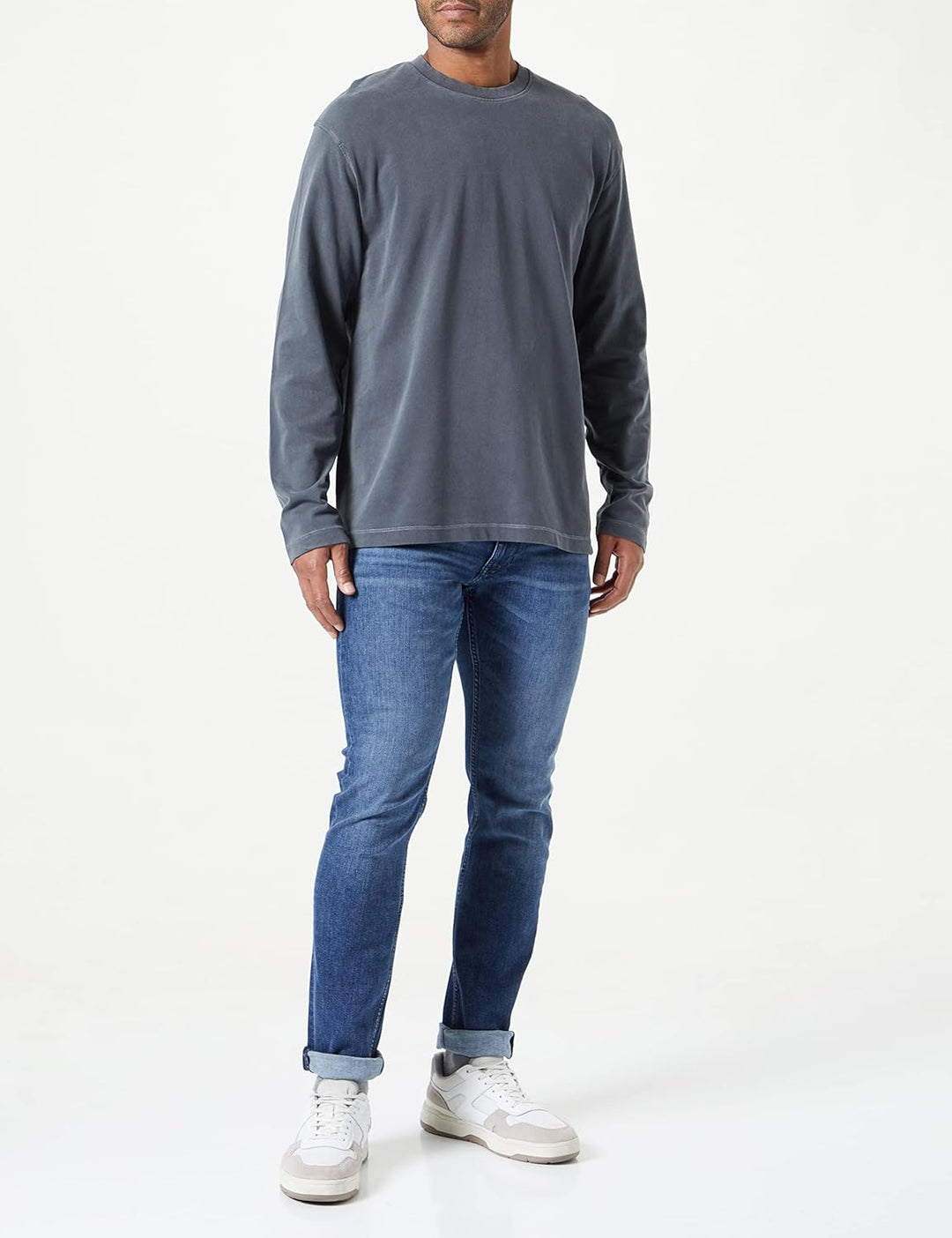 Marc O'Polo Herren Langarmshirt aus Bio-Baumwolle mit Rundhalsausschnitt XL Grau, XL Grau