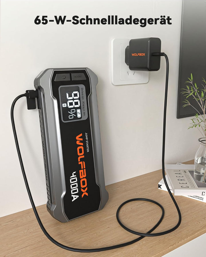 Wolfbox 65W Typ-C PD-Ladegerät, kompatibel mit Wolfbox Starthilfegeräten, Schnellladefunktion, unive