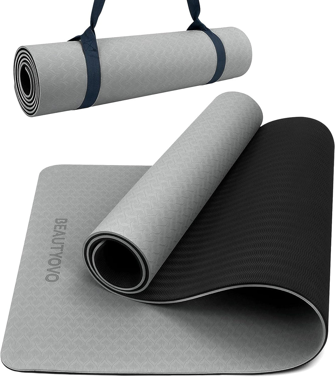 Yogamatte Rutschfest mit Tragegurt, 8mm Dicke Yoga Matte, Pro Sportmatte Fitnessmatte Rutschfest, TP