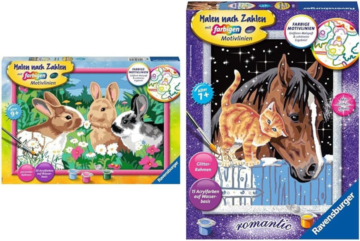 Ravensburger Malen Nach Zahlen - Putzige Häschen für Kinder Ab 9 Jahren & Fohlen Mit Kätzchen für Ki