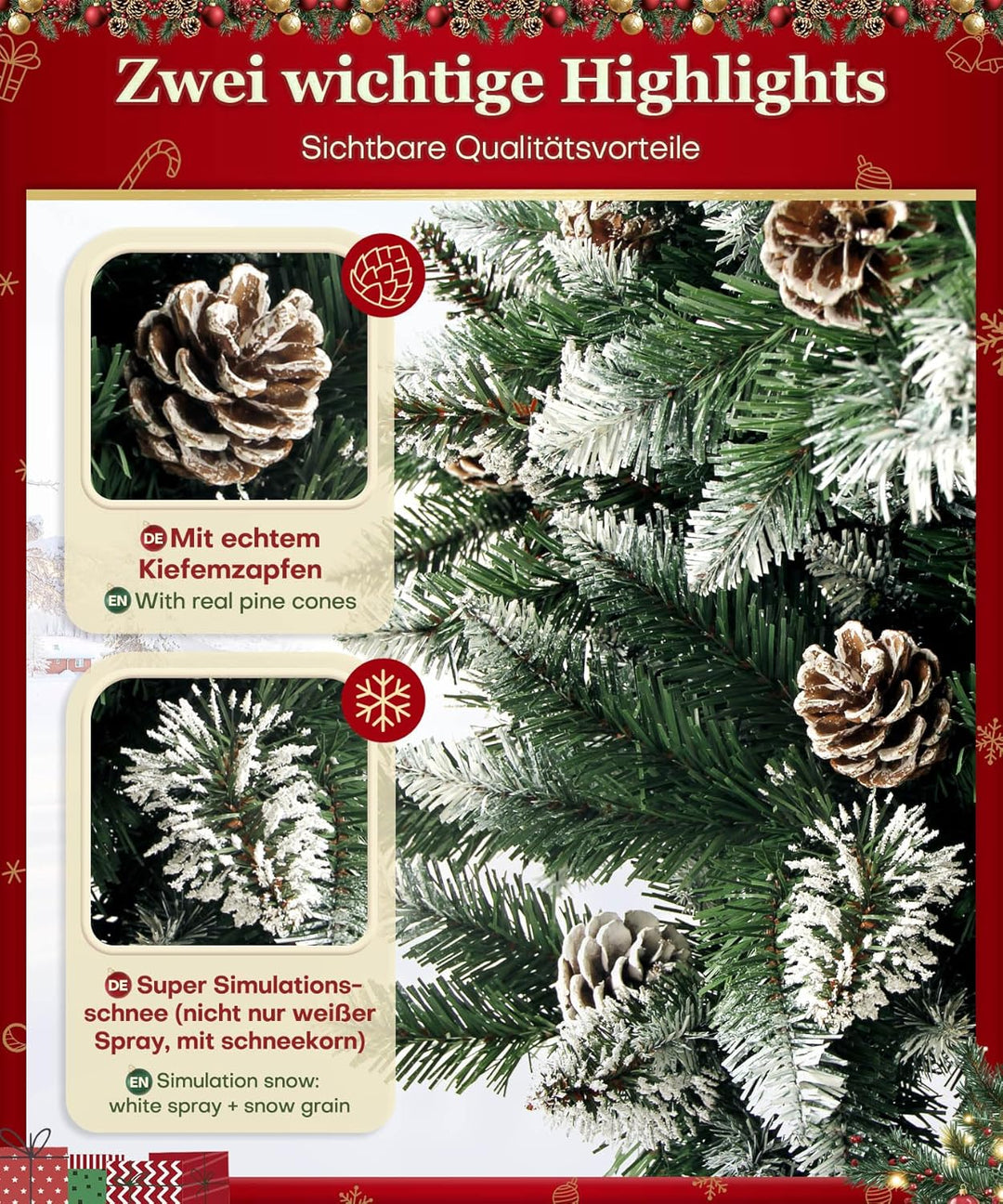 Yorbay künstlicher Weihnachtsbaum Tannenbaum mit Ständer 120cm-240cm für Weihnachten-Dekoration Mehr