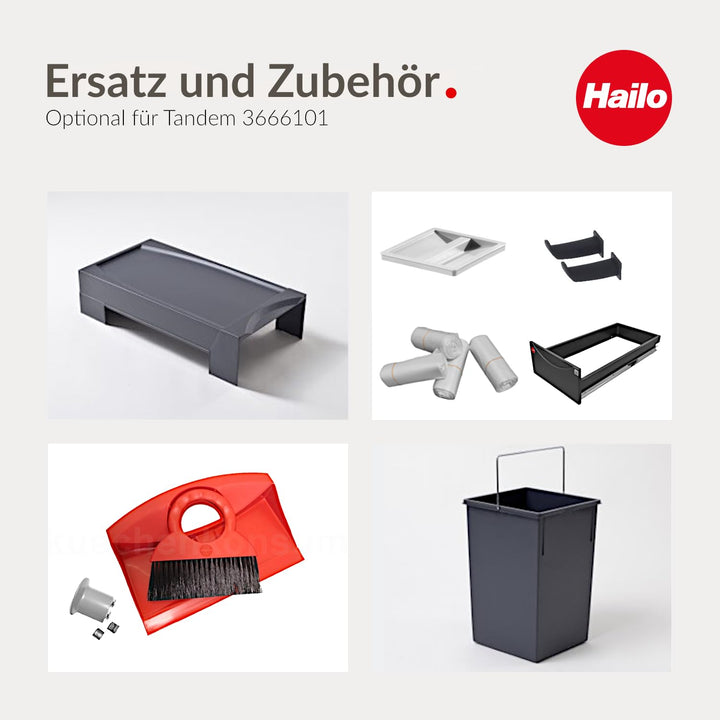 Hailo Abfallsammler Tandem 3666102 | für Schränke ab 300 mm Breite | Einbau Mülleimer 2 x 15L mit Bi