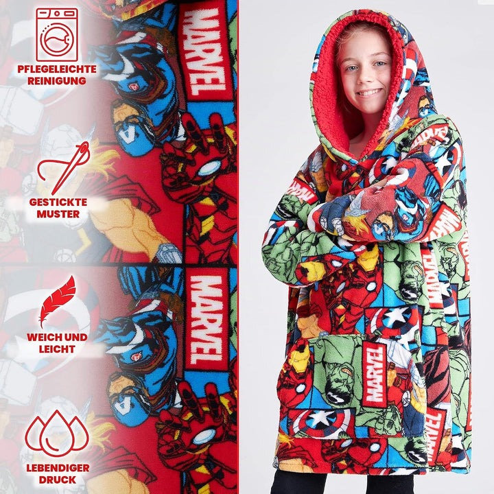 Marvel Oversize Hoodie Decke mit Ärmeln Pullover Jungen Warme Tragbare Kuscheldecke Kapuzenpullover