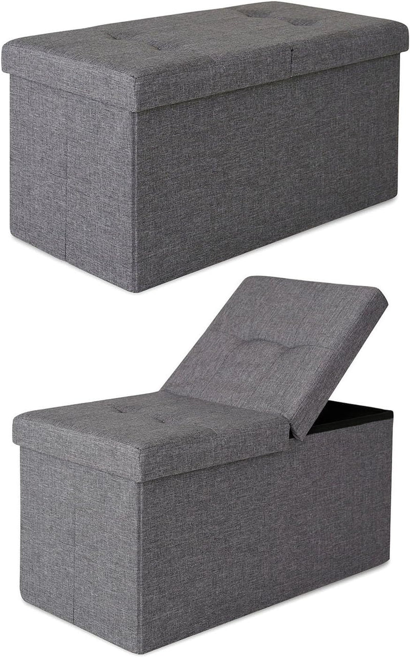 dibea Sitzbank mit Klappdeckel 76x38x38 cm, Leinen grau, Leinen Grau