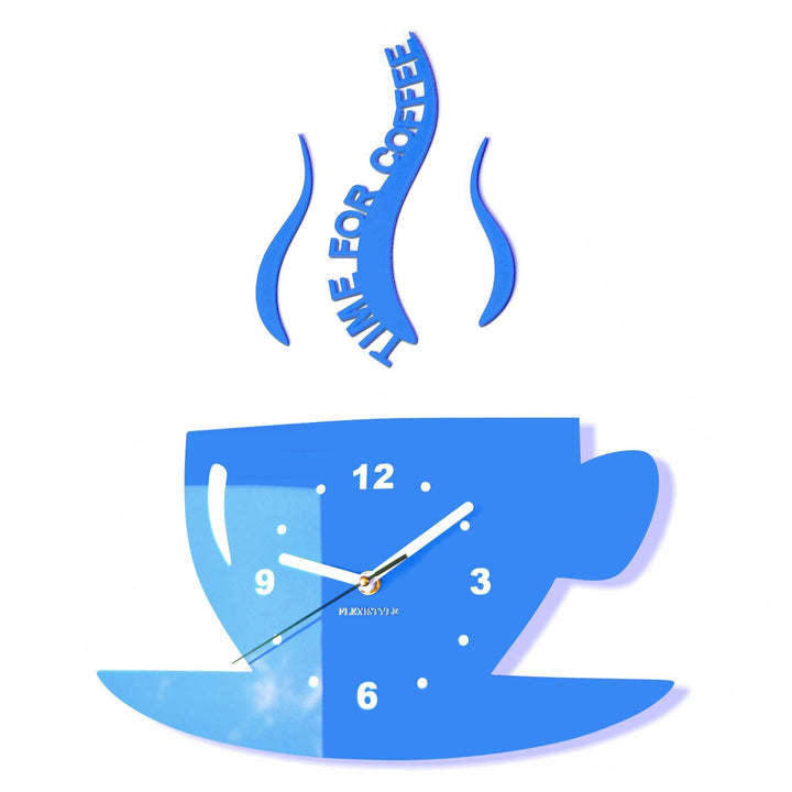 FLEXISTYLE Tasse Time for Coffee (Zeit für Kaffee) Moderne Küche Wanduhr blau, 3D römisch, wanduhr d
