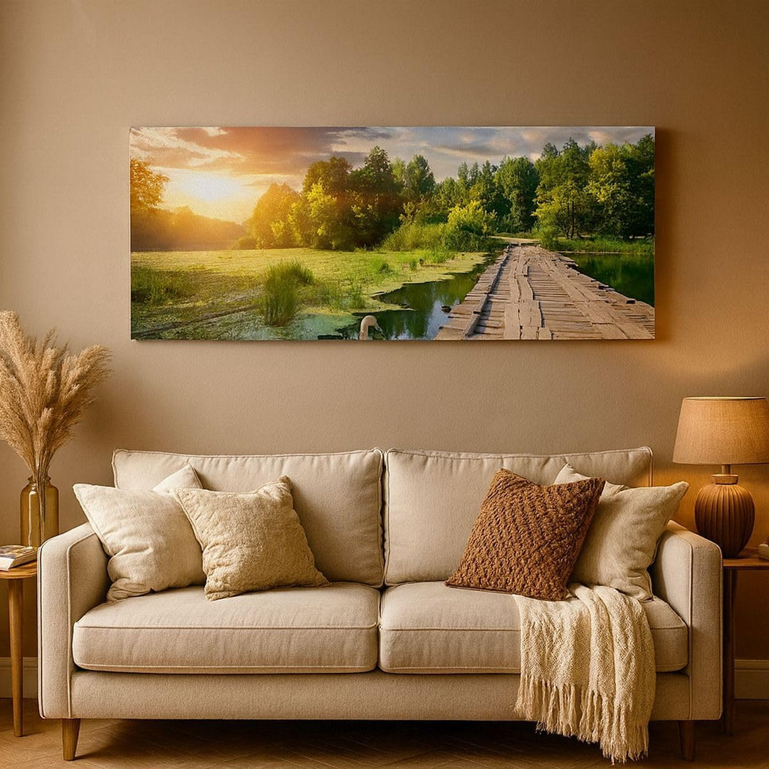 Bilder auf Leinwand 100x40cm Leinwandbild Architektur Promenade Schwan Landschaft Gross Wanddeko Bil