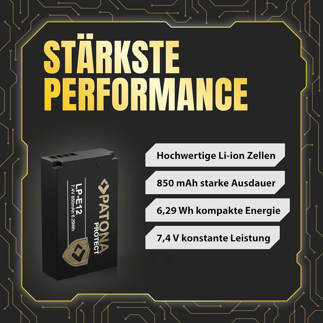 PATONA 2X Protect Akku Ersatz für Canon LP-E12 LPE12 Battery Pack 850mAh | Ersatzakku mit NTC-Sensor