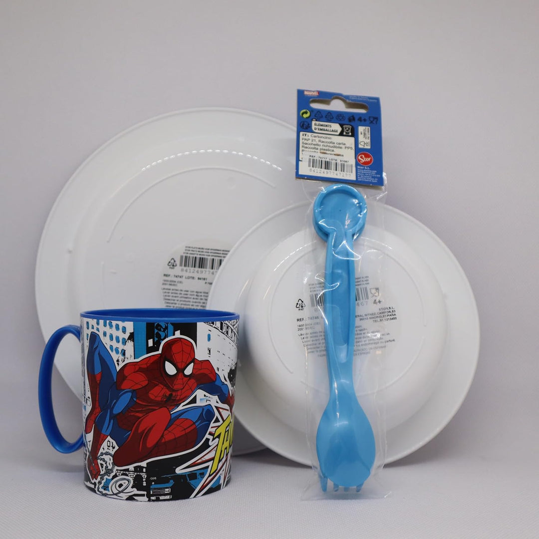 Sorrisini Kindergeschirr Set Spiderman, Wiederverwendbares Babygeschirr Set, Kinder Essgeschirr, Mic