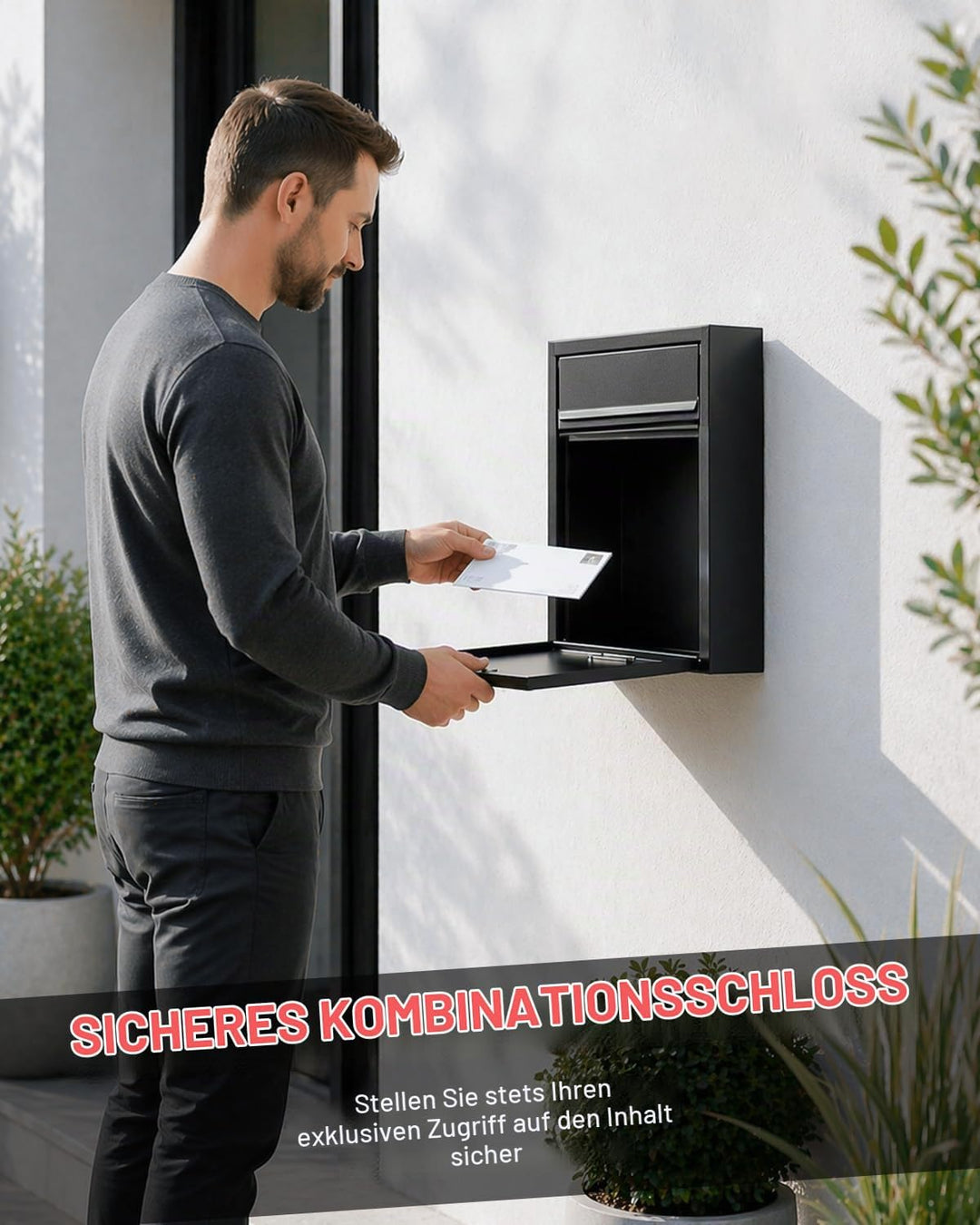 Uniclife Wall Mount Mailbox für aussen, grosse Ablagefach mit Zahlenschloss, Sicherheit Schliessung