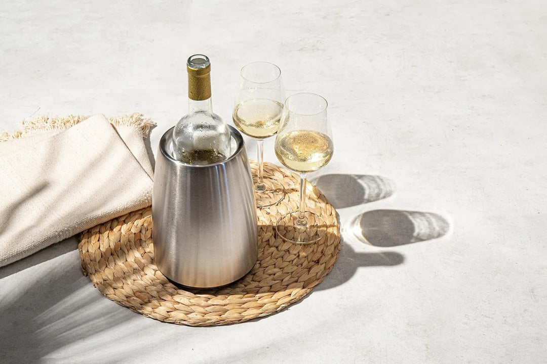 Vacu Vin Weinkühler Elegant - Edelstahl Flaschenkühler mit Kühlakku für Standardweinflaschen - Isoli
