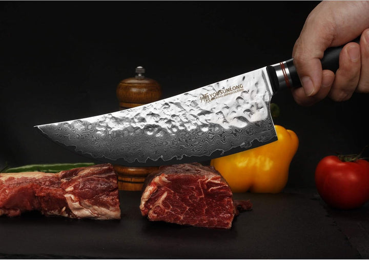 YOUSUNLONG Hackmesser Outdoor Damaststahl Metzgermesser Klinge 20,6 cm - Geschmiedeter Fleischermess