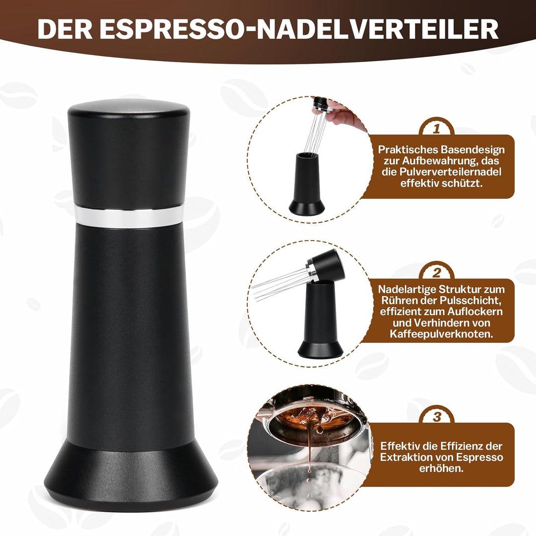 Kaffeetamper Set, Kaffeetamping-Set inkl. 58mm Kaffee-Tamper mit Base, Coffee Distributor 58mm Espre