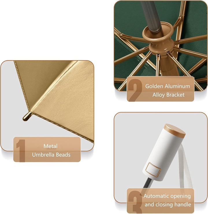 erised's bifrost Regenschirm mit automatischer Öffnung, ergonomischem Griff, Goldbeschichtung gegen