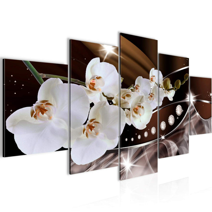 Runa Art Wandbilder Blumen Orchidee 5 Teilig Bild auf Vlies Leinwand Deko Wohnzimmer Abstrakt Beige