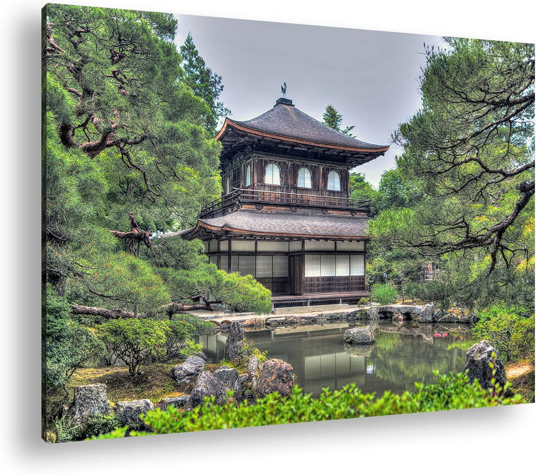 deyoli asiatisches Landhaus Format: 80x60 als Leinwandbild, Motiv fertig gerahmt auf Echtholzrahmen,