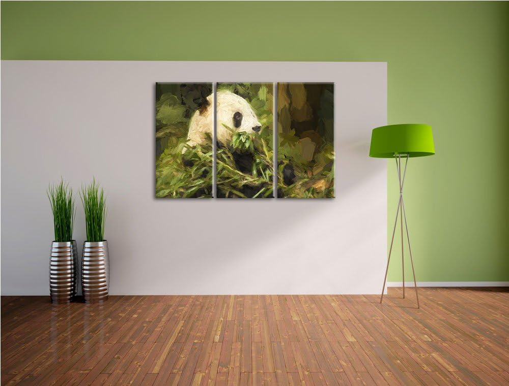 Pandabär beim Fressen NewArt 3-Teiler Leinwandbild 120x80 Bild auf Leinwand, XXL riesige Bilder fert