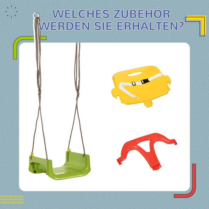 Outsunny Babyschaukel 3 in 1 Kinderschaukel Babysitz verstellbar Mitwachsend Schaukelsitz mit Rücken
