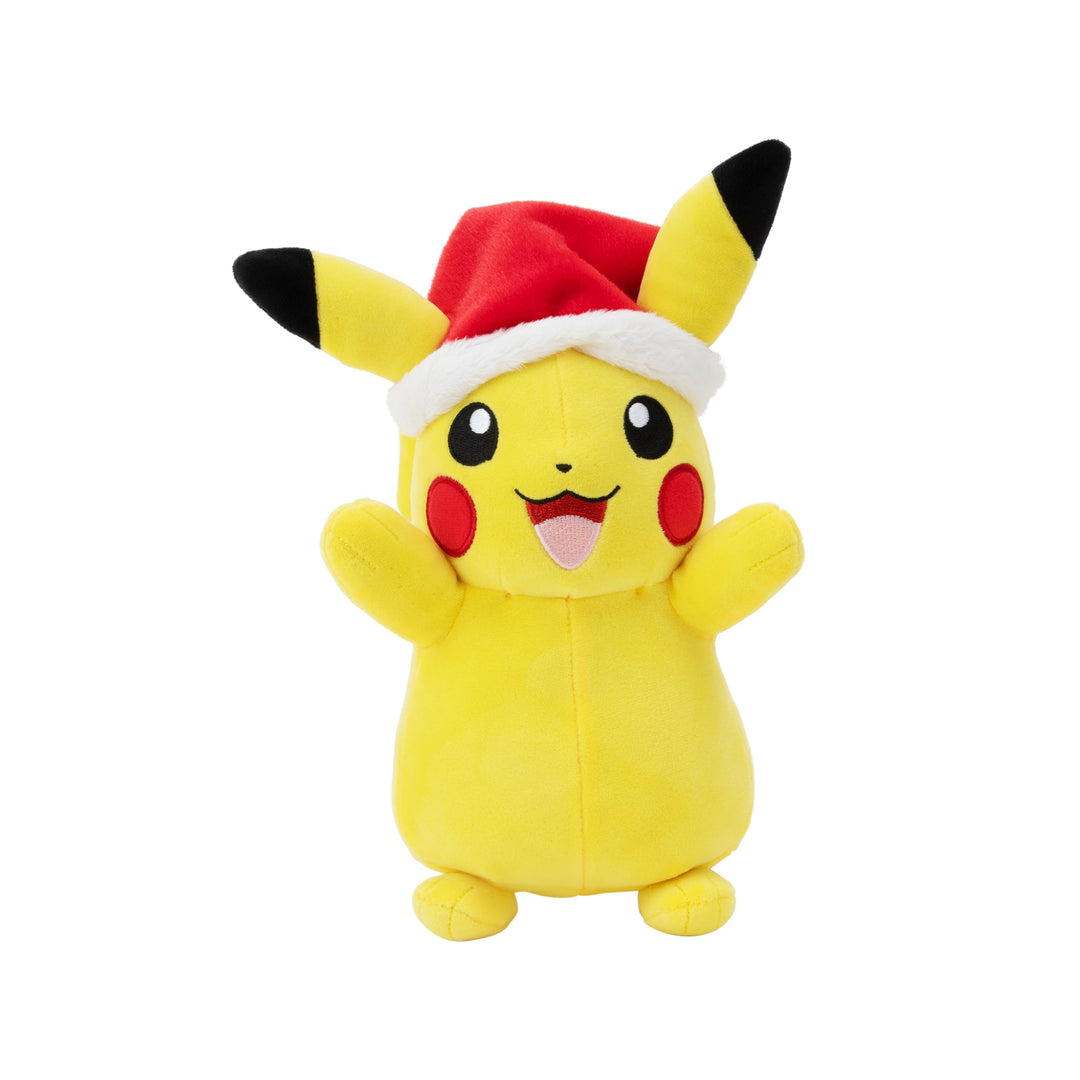 Pokémon PKW3376-20 cm Winter Plüsch - Pikachu mit Weihnachtsmütze, offizielles Plüsch, Pikachu