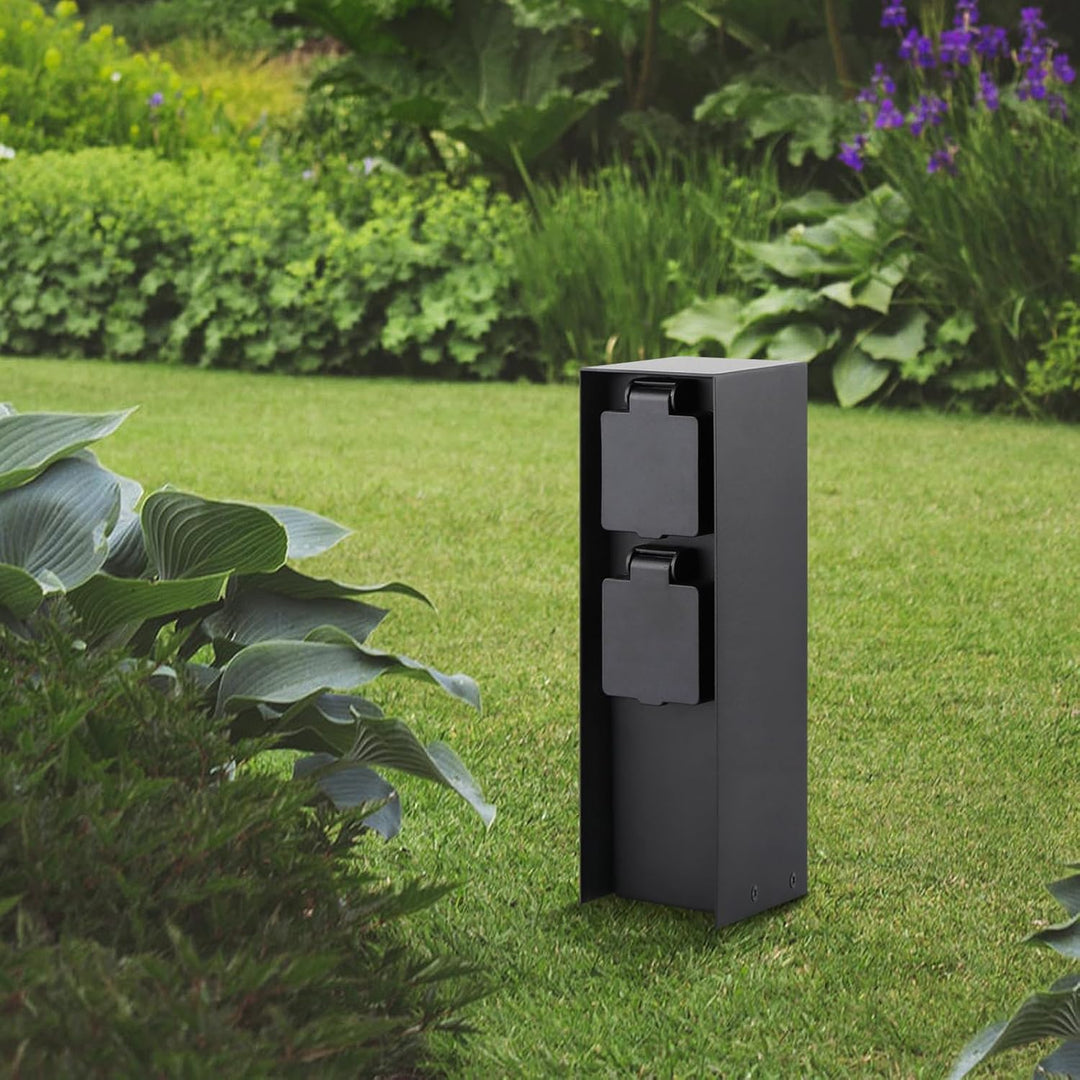 Gartensteckdosensäule mit 2 Steckdosen, max. 3680W, IP44, Aluminium Aussensteckerdose, für den Ausse