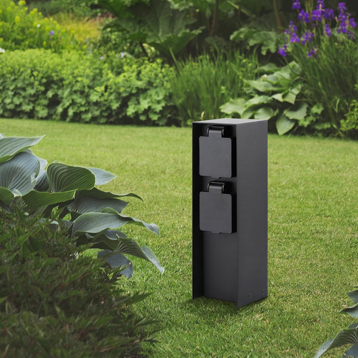 Gartensteckdosensäule mit 2 Steckdosen, max. 3680W, IP44, Aluminium Aussensteckerdose, für den Ausse