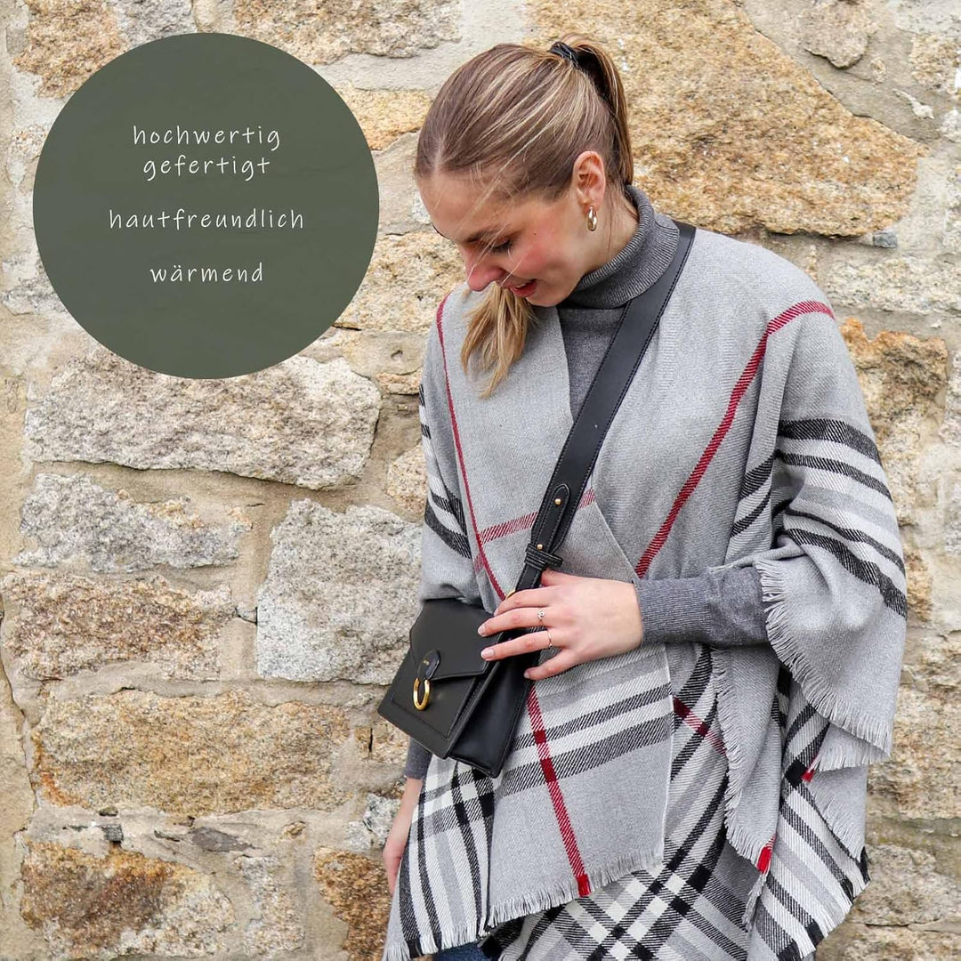 Giorgio Rimaldi® Poncho Damen Kariert - Hochwertiges Cape Aus Reinem Polyacryl - Wärmend & Hautfreun
