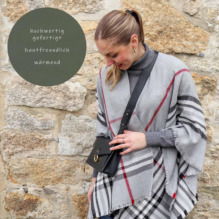 Giorgio Rimaldi® Poncho Damen Kariert - Hochwertiges Cape Aus Reinem Polyacryl - Wärmend & Hautfreun