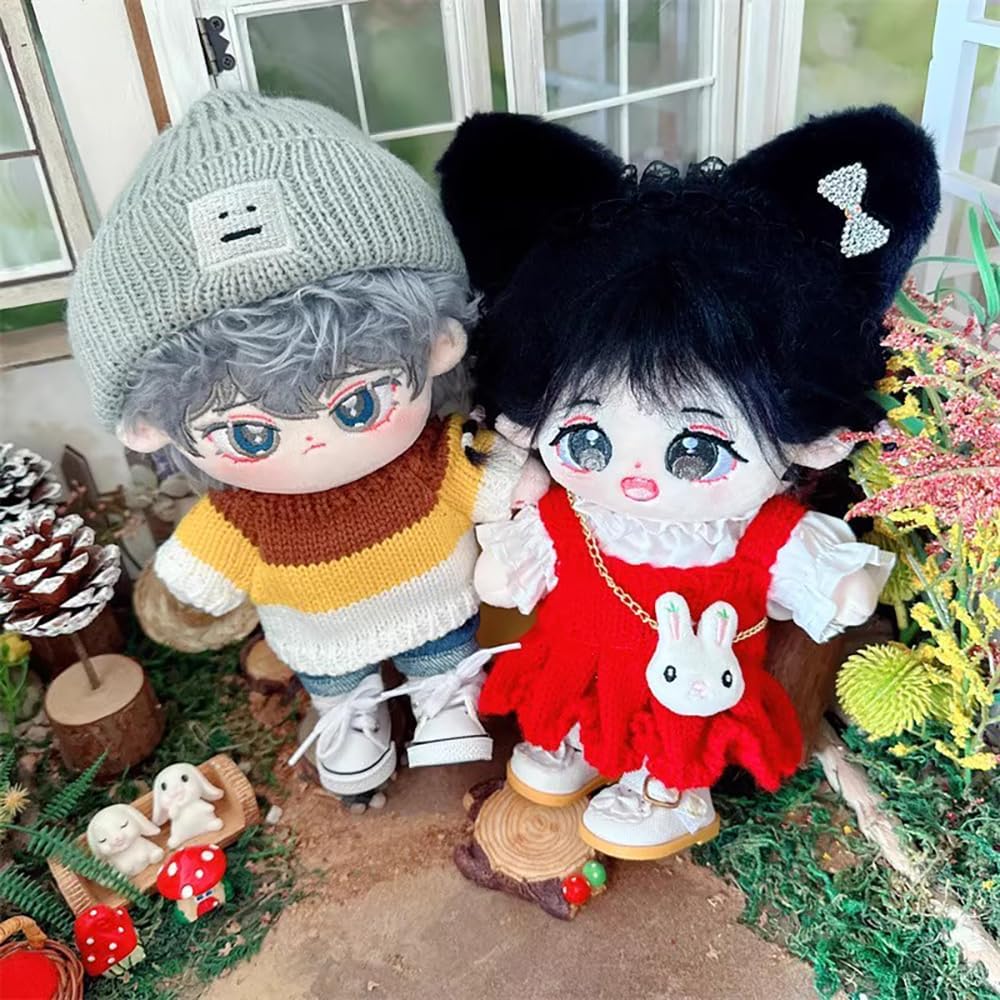 niannyyhouse 20cm Plüsch Puppe Kleidung Quadrat Gesicht Hut Pullover Jeans 8in Stuffed Doll Dressup