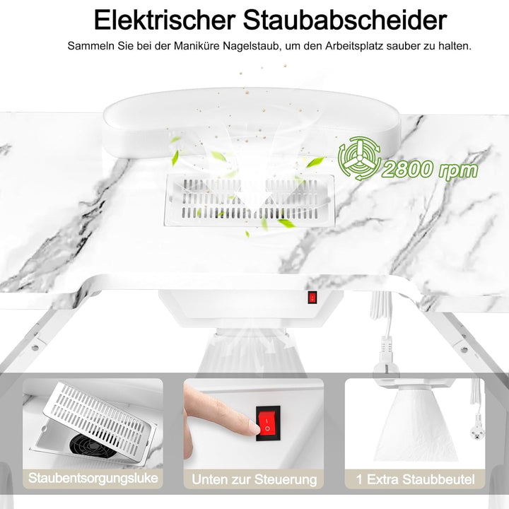 LARS360 Faltbar Maniküretisch Nageltisch mit Absaugung Maniküre Tisch für Nagelstudio, Beweglich mit