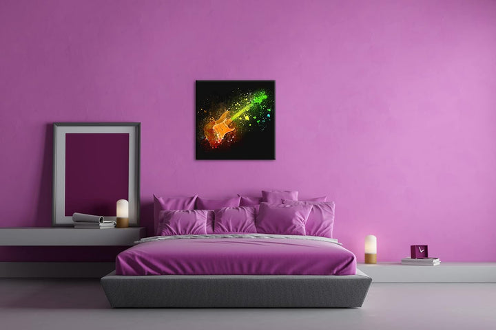 farbenfrohe Gitarre Format: 70x70 als Leinwandbild, Motiv fertig gerahmt auf Echtholzrahmen, Hochwer