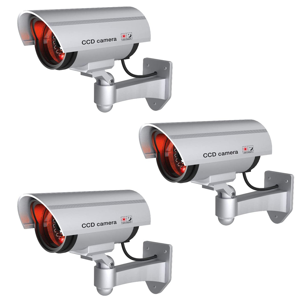 BASI | 3er Set Kamera-Attrappe mit blinkendem LED-Licht | Dummy Kamera | Sicherheitskamera | Überwac