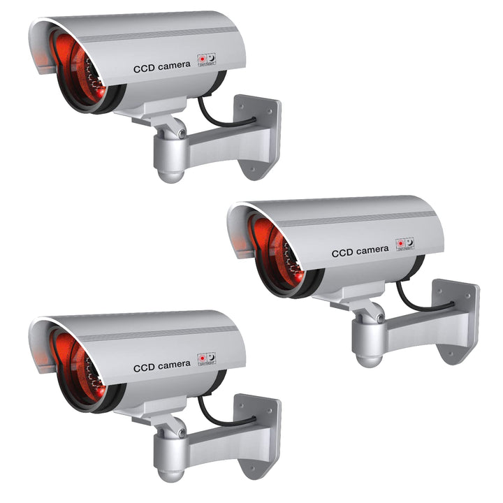 BASI | 3er Set Kamera-Attrappe mit blinkendem LED-Licht | Dummy Kamera | Sicherheitskamera | Überwac