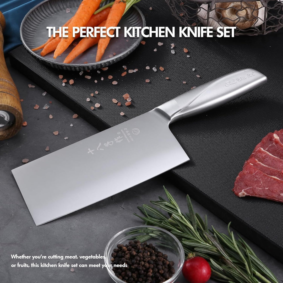 SHI BA ZI ZUO Hackmesser,Professionelles Kochmesser Edelstahl Fleischbeil Messer Ultra-scharfe Kling