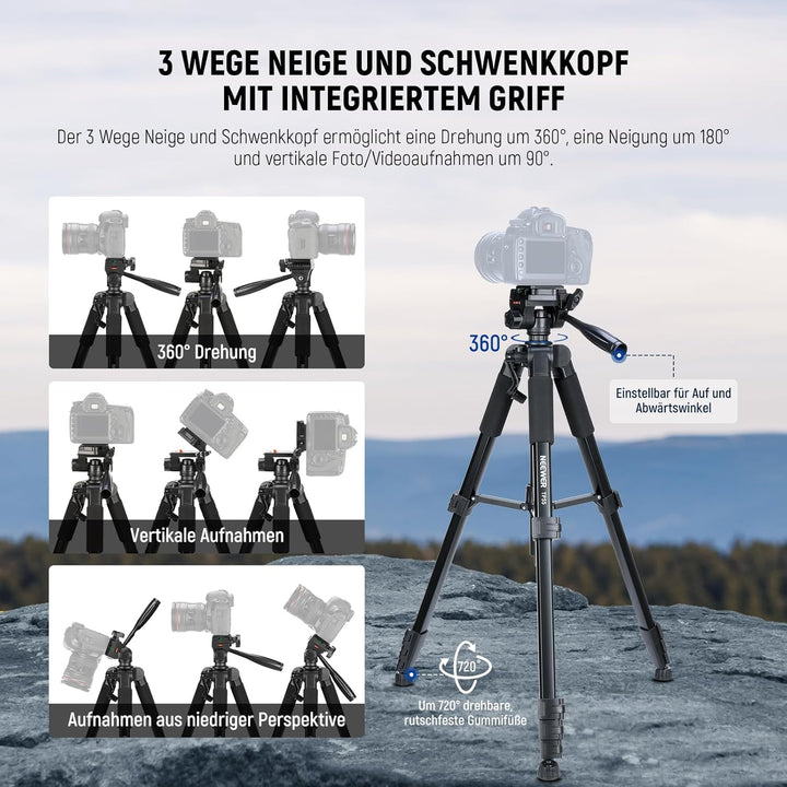 NEEWER Basics Kamera Stativ, 71'' Tripod mit Handyhalterung, kompatibel mit iPhone für Videoaufnahme