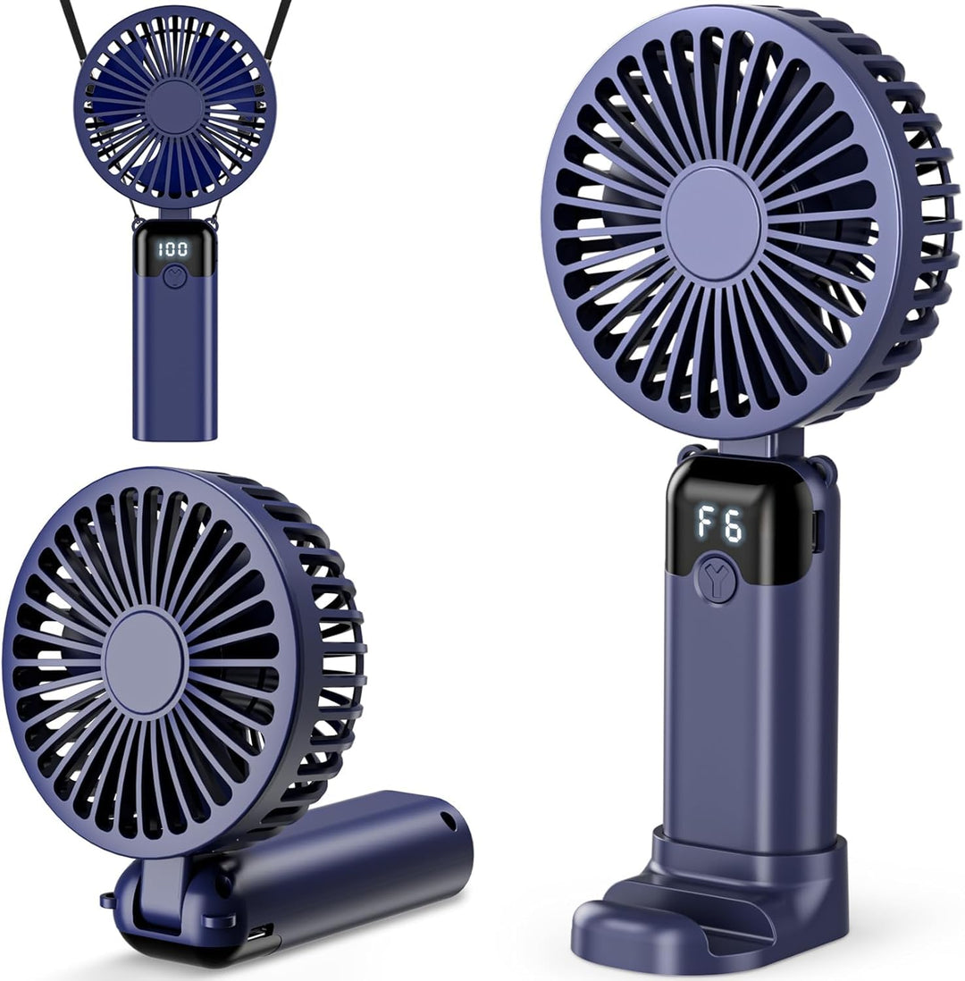 Handventilator, Tragbarer Mini Ventilator mit 4000mAh Akku, 6 Geschwindigkeitsstufen, 90° Faltbar Ha