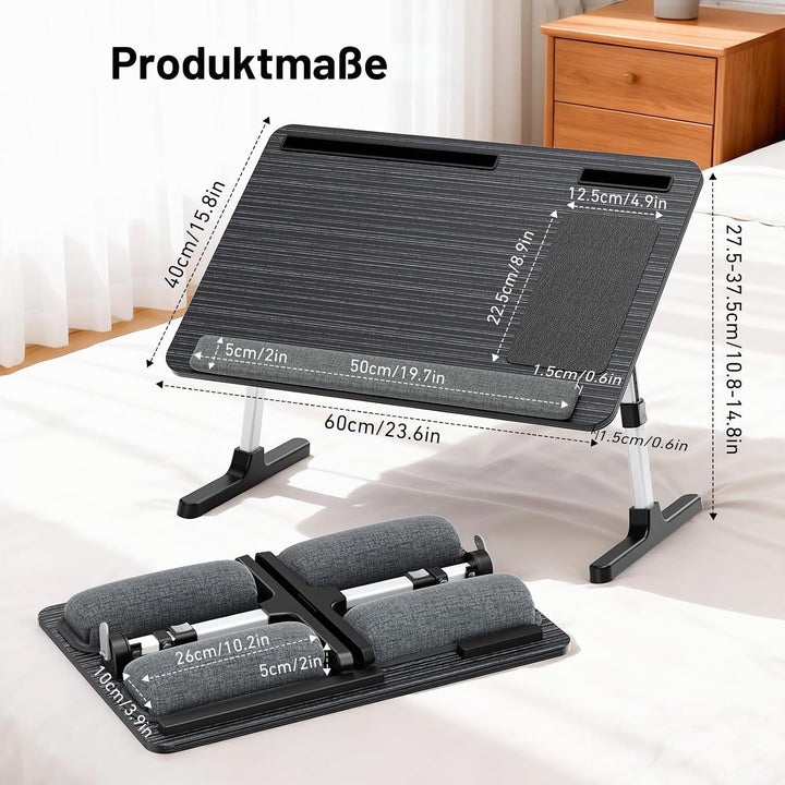 Laptoptisch für Bett 60 * 40cm, Betttisch Klappbar Höhenverstellbar und Winkelverstellbar, rutschfes